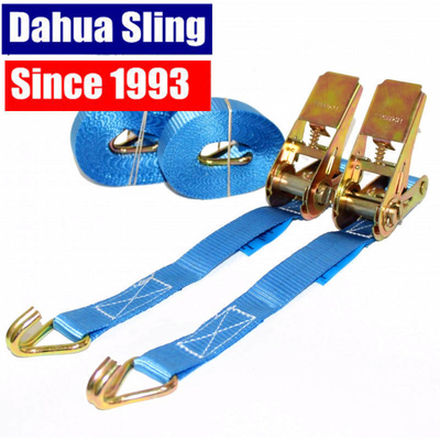 25 mm Blue Motorcycle / Ratchet Tie Down Cintas con gancho doble J 100% poliéster